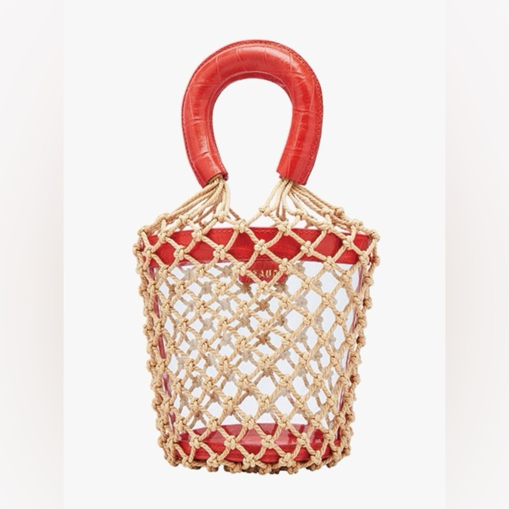 Staud Moreau Leather, PVC and Macramé Bucket Bag
